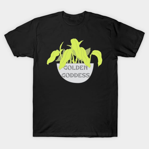 Golden Goddess Philodendron Plant Art T-Shirt by Punderstandable